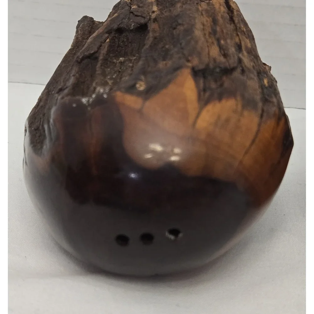 Vtg Handcrafted MCM California Redwood Tree Bark Live-Edge Salt/Pepper Shakers